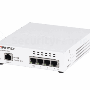 De FortiGate 30G-netwerkbeveiligingsapparaat van Fortinet, voorzien van diverse poortinterfaces voor aansluitingen.