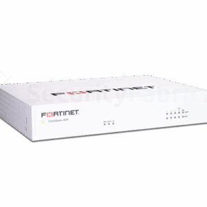 De FortiGate 40F-netwerkbeveiligingsapparaat van Fortinet, voorzien van diverse poortinterfaces voor aansluitingen.