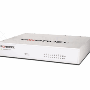 De FortiGate 61F-netwerkbeveiligingsapparaat van Fortinet, voorzien van diverse poortinterfaces voor aansluitingen.