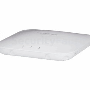 A Fortinet 441K Wi-Fi access point with a domed design and indicator lights on the top.
