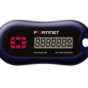 Een Fortinet FortiToken 210, een apparaat voor het genereren van eenmalige wachtwoorden.