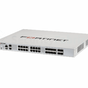 Een Fortinet FortiGate 201G-netwerkbeveiligingsapparaat met meerdere Ethernet-poorten en USB-aansluitingen.