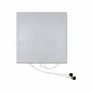 Een witte directionele panel antenne met rpsma connector