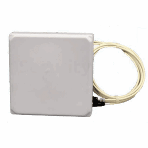Een witte patch antenne met vier rpsma connectoren