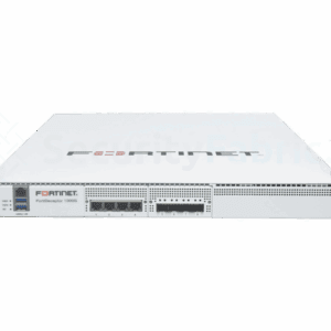 een witte FortiDeceptor 1000G appliance met status lampjes en ethernet aansluitingen aan de voorkant
