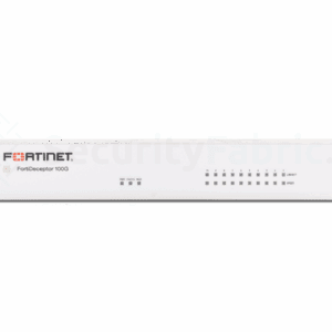 een witte FortiDeceptor 100G appliance met status lampjes aan de voorkant