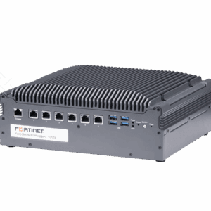 een zwarte FortiDeceptorRugged 100G appliance met ethernet aansluitingen aan de voorkant