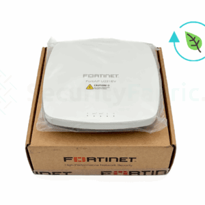 een refurbished FortiAP 223E-EV boven de verpakking