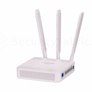 Zijaanzicht Fortinet FortiExtender 101G in de kleur wit met drie antennes