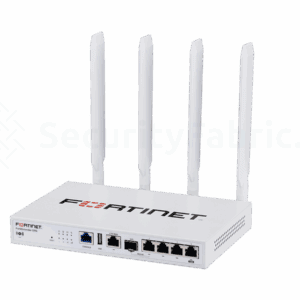 Zijaanzicht van FortiExtender 511G in de kleur wit met drie antennes