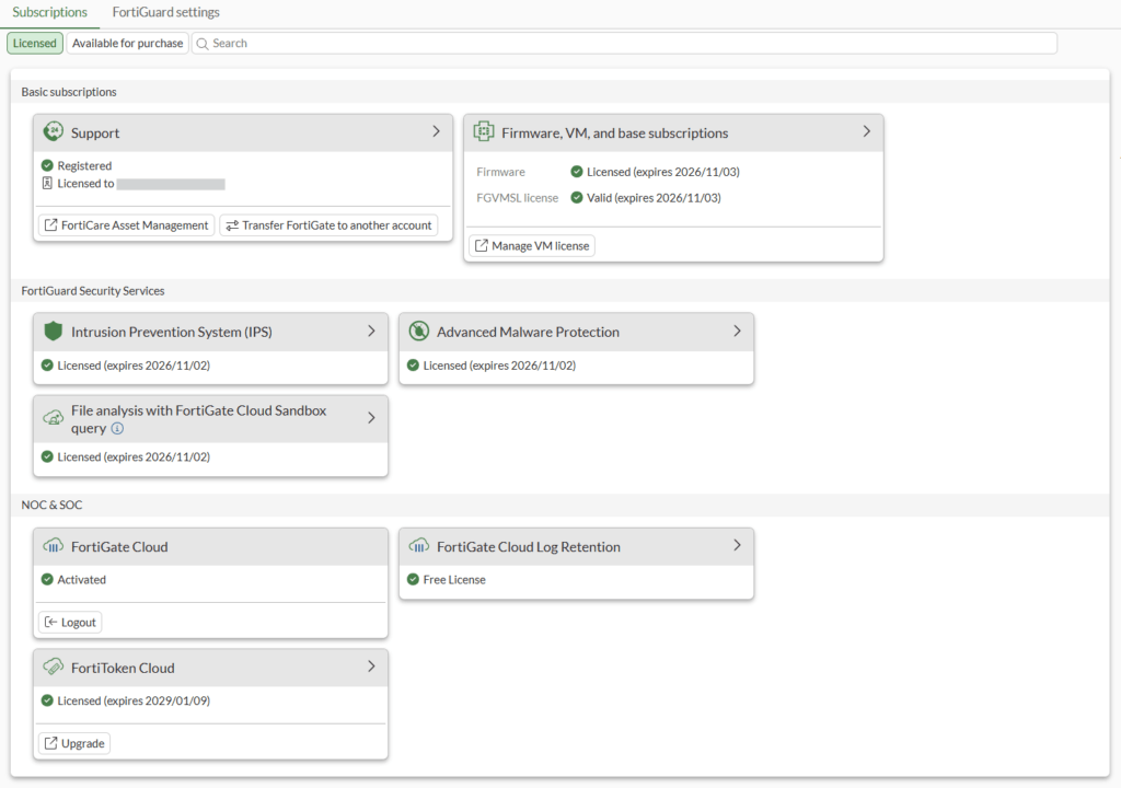 Fortinet licentie controleren via FortiGuard License Information